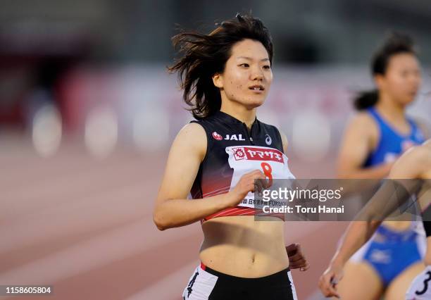 Anna Doi reacts after the Women's 100m semifinal on day one of the 103rd JAAF Athletics Championships at Hakata-no-Mori Athletic Stadium on June 27,...