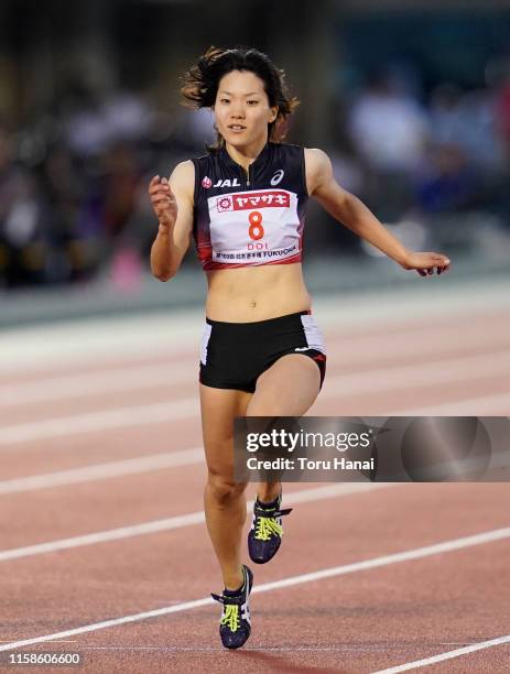 Anna Doi competes in the Women's 100m semifinal on day one of the 103rd JAAF Athletics Championships at Hakata-no-Mori Athletic Stadium on June 27,...