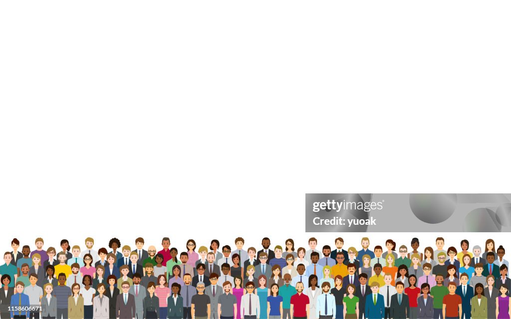 A crowd of people on a white background