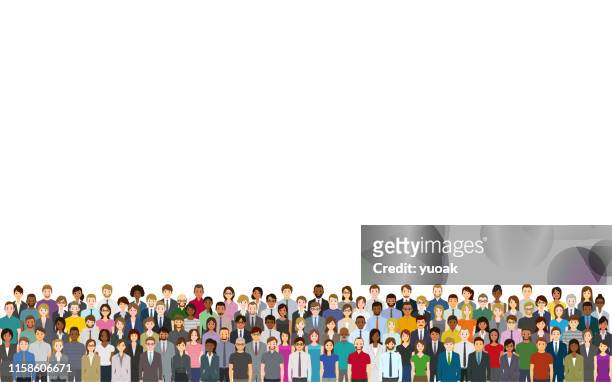 a crowd of people on a white background - large group of people stock illustrations