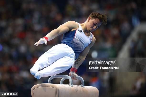 Brinn Bevan of Great Britain competes in the Pommel Horse Qualification during day seven of the 2nd European Games at Minsk Arena on June 27, 2019 in...