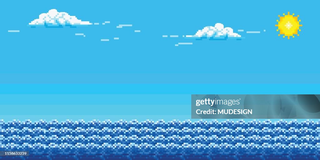 Pixel Art Background With Sky And Sea High-Res Vector Graphic ...