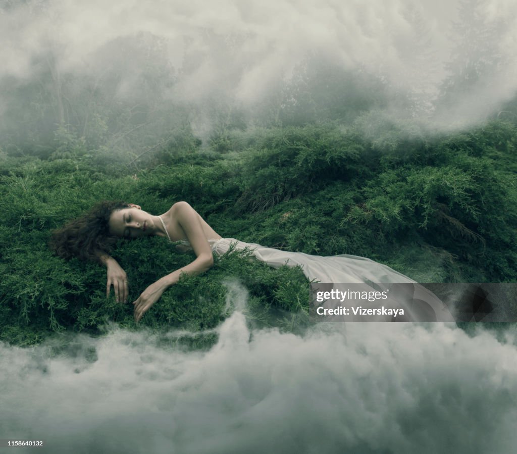 Resting women in foggy bush
