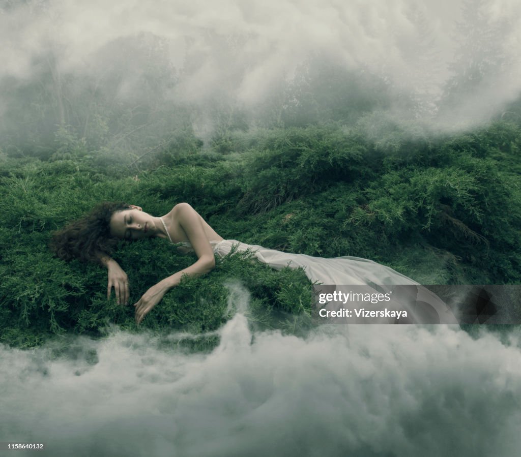 Resting women in foggy bush