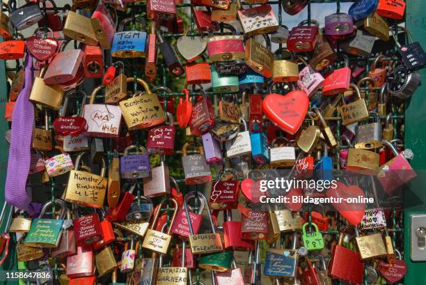 Love lock or love padlock, Hohenzollernbruecke, Cologne, Koln, Nordrhein-Westfalen, Germany.