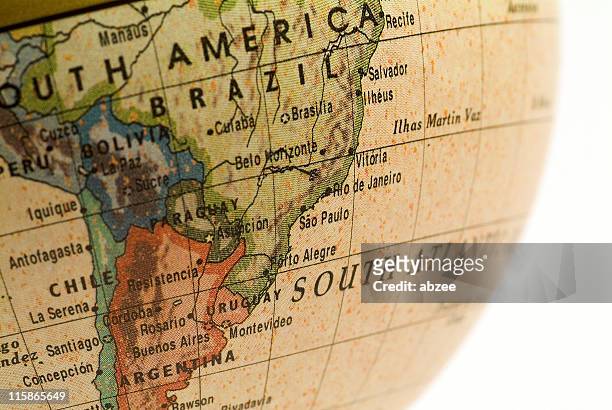 mini globe brazil, chile and argentina - south america stock pictures, royalty-free photos & images