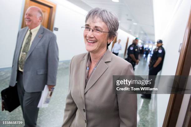 Heather Wilson, former secretary of the Air Force, arrives for the Senate Armed Services Committee confirmation hearing for Air Force Gen. John E....