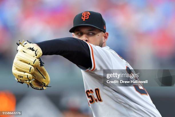 Starting pitcher Tyler Beede of the San Francisco Giants pitches in the first inning against the Philadelphia Phillies at Citizens Bank Park on July...