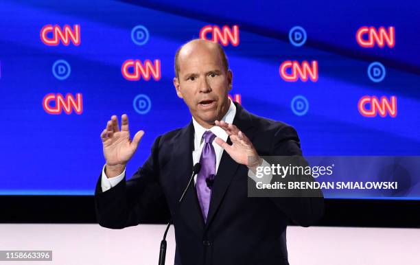 Democratic presidential hopeful former US Representative for Maryland's 6th congressional district John Delaney participate in the first round of the...