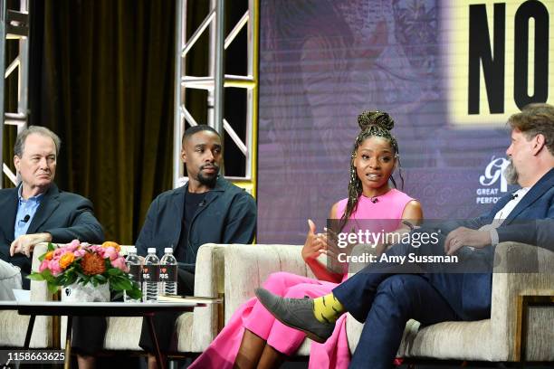 David Horn, Grantham Coleman, Margaret Odette and Oskar Eustis of "Much Ado About Nothing" speak during the 2019 Summer TCA press tour at The Beverly...