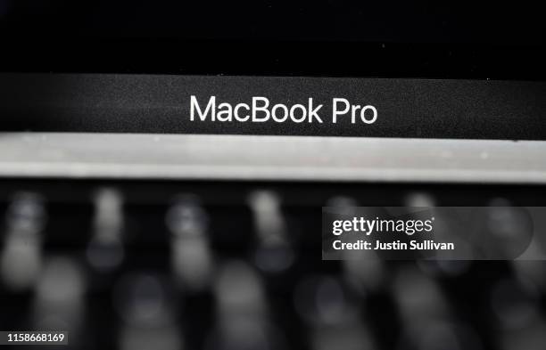 In this photo illustration, the MacBook Pro logo is displayed on an Apple MacBook Pro laptop on June 27, 2019 in San Anselmo, California. Apple...
