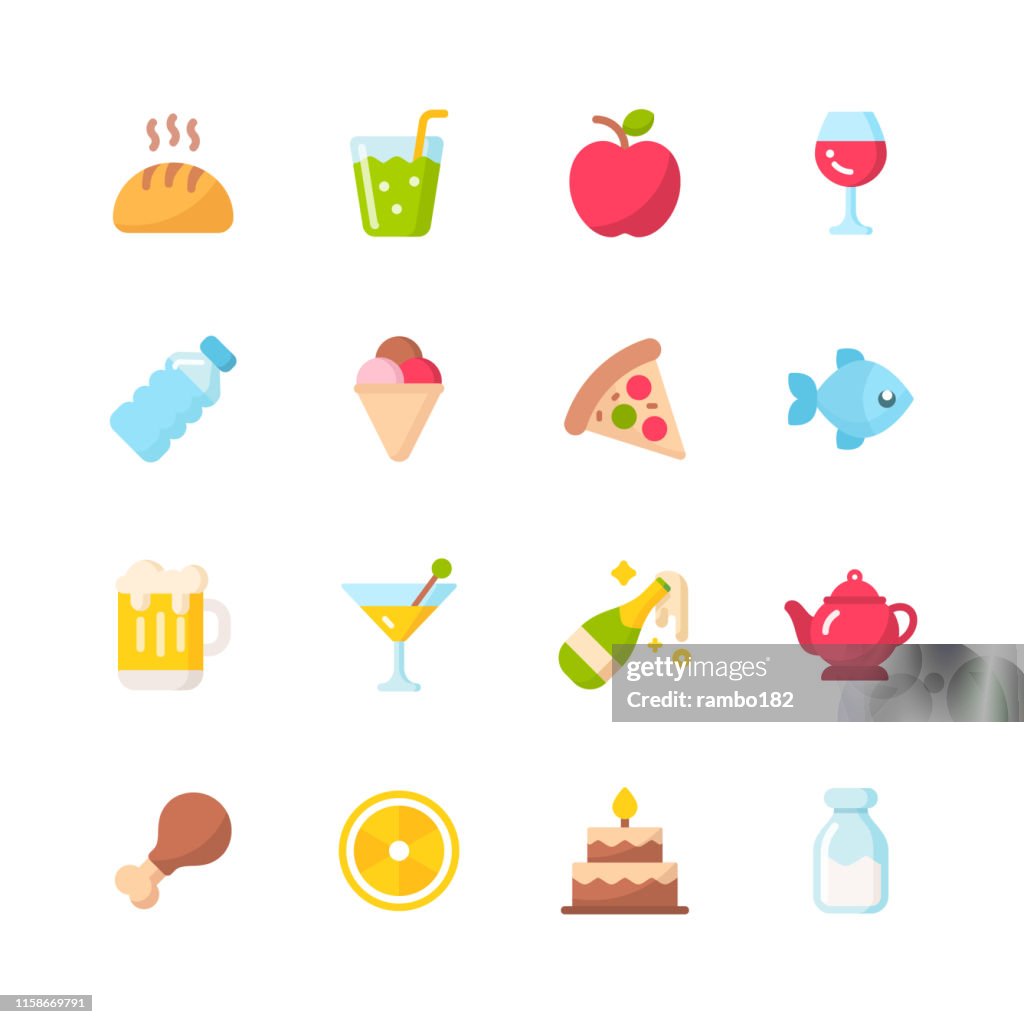 Food Flat Icons. Material Design Icons. Pixel Perfect. For Mobile and Web. Contains such icons as Cake, Champagne, Breed, Chicken, Apple, Fruit, Food, Fish, Wine, Pizza.