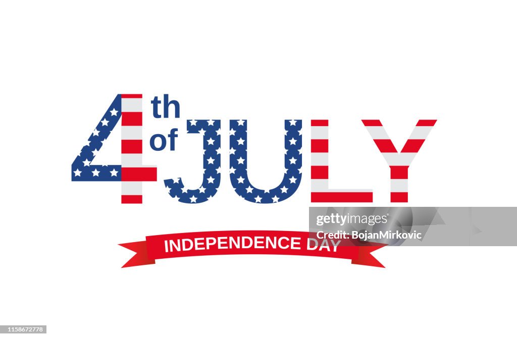 4th of July card. Letters as USA falg. Vector illustration.