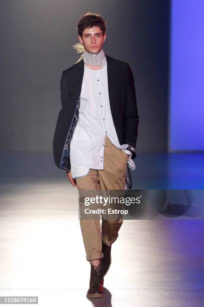 Model walks the runway at the Antonio Miro show during Barcelona 080 Fashion Week Spring/Summer 2020 on June 27, 2019 in Barcelona, Spain.
