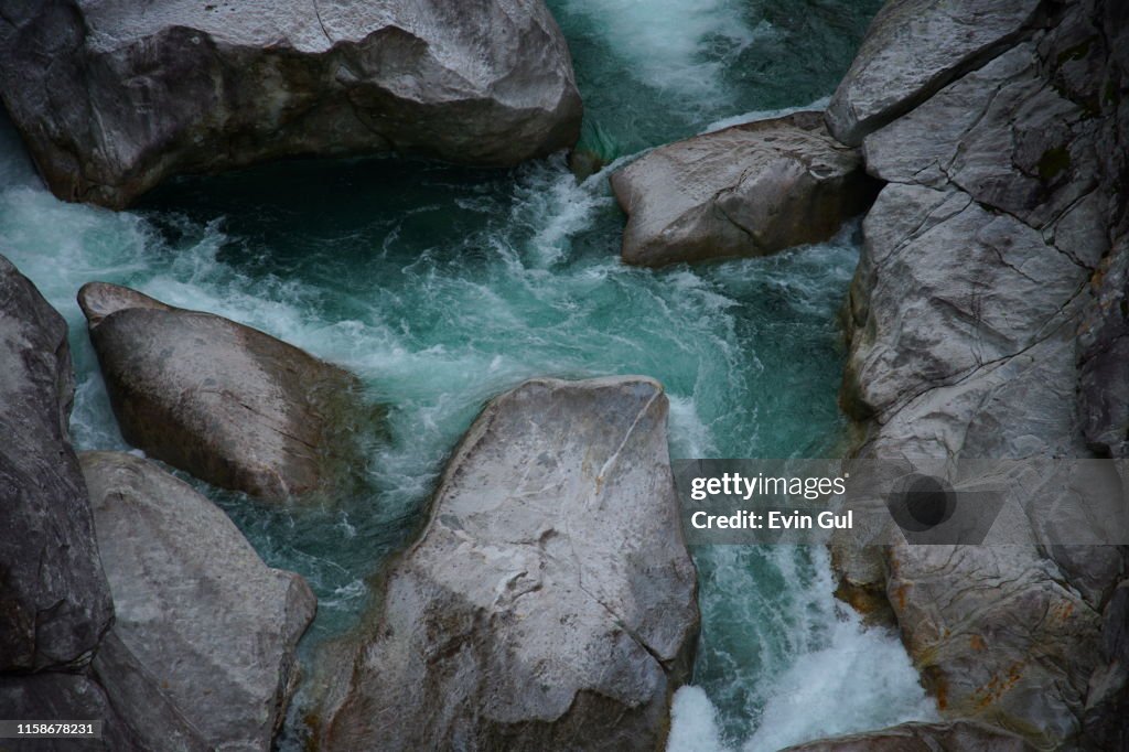 Small river with green water in Locarno. Switzerland