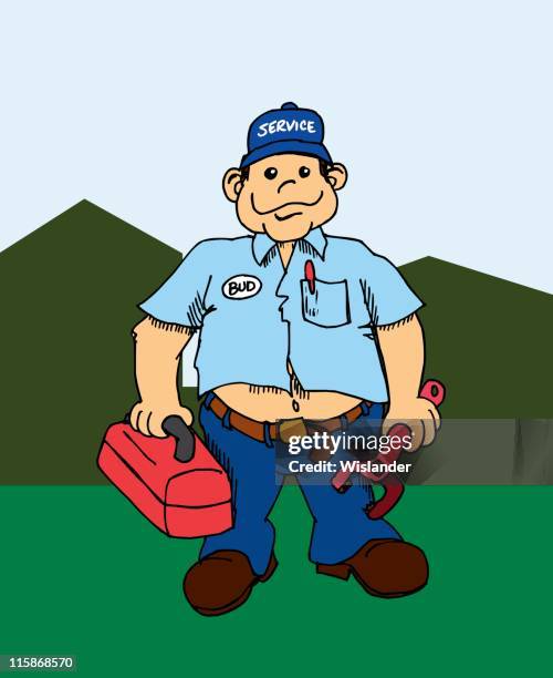 bud the service guy - holding spanner stock illustrations