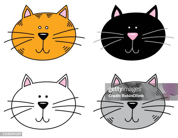 4つのかわいい猫の顔 - 四匹点のイラスト素材／クリップアート素材／マンガ素材／アイコン素材