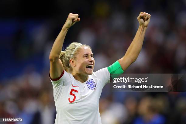 Steph Houghton of England celebrates following her sides victory in the 2019 FIFA Women's World Cup France Quarter Final match between Norway and...