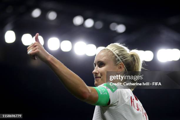 Steph Houghton of England celebrates following her sides victory in the 2019 FIFA Women's World Cup France Quarter Final match between Norway and...