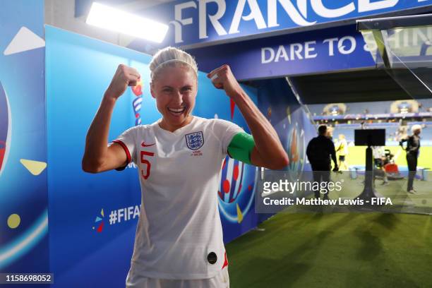 Steph Houghton of England celebrates following her sides victory in the 2019 FIFA Women's World Cup France Quarter Final match between Norway and...