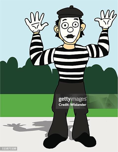 stockillustraties, clipart, cartoons en iconen met mime in the park - franse cultuur