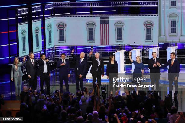 Democratic presidential candidates Marianne Williamson, former Colorado governor John Hickenlooper, former tech executive Andrew Yang, South Bend,...