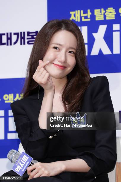 Yoona of South Korean girl group Girls' Generation attends the press conference for 'EXIT' on June 27, 2019 in Seoul, South Korea. The film will open...