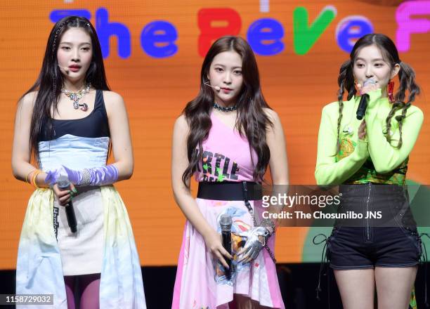 Joy, Yeri and Irene of Red Velvet attend the showcase for the new album 'The ReVe Festival Day 1' at Blue Square iMarket Hall in Hannam-dong on June...