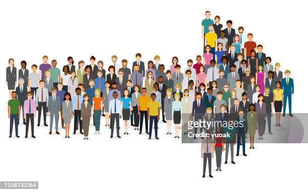 crowd of people gathered in an arrow shape - democracy stock illustrations