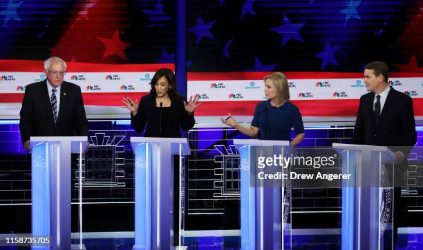 Democratic presidential candidates Sen. Bernie Sanders , Sen. Kamala Harris , Sen. Kirsten Gillibrand and Sen. Michael Bennet take part in the second...