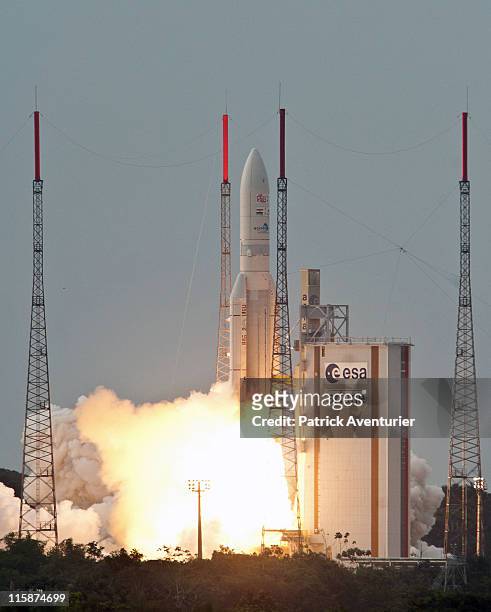 Ariane 5 launches at the European Spaceport on May 28, 2011 in Kourou, French Guiana.