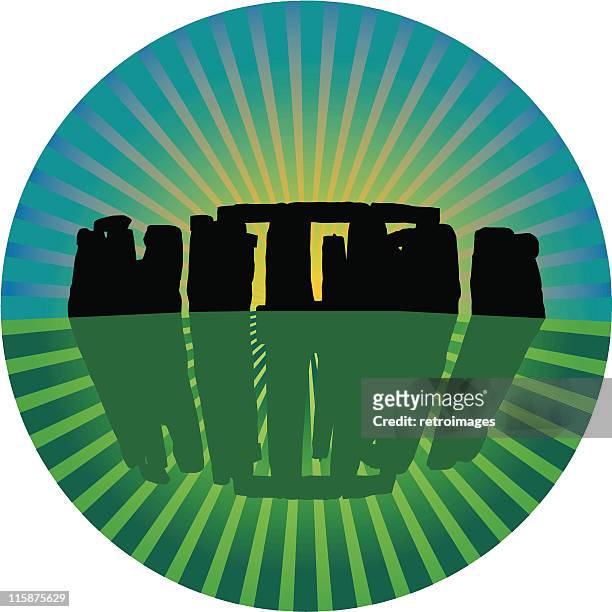 bildbanksillustrationer, clip art samt tecknat material och ikoner med stonehenge prehistoric stone circle sunrise - vector illustration - megalit