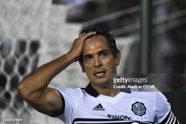 Roque Luis Santa Cruz Cantero of Olimpia reacts during a round of sixteen second leg match between Olimpia and LDU Quito as part of Copa CONMEBOL...