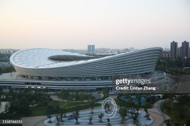 General view of Suzhou Olympic Sports Center Stadium before during the International Super Cup 2019 between Sydney FC and Paris Saint Germain on July...