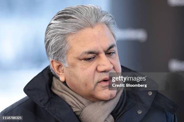 Arif Naqvi, chief executive officer of Abraaj Capital Ltd., speaks during a Bloomberg Television interview at the World Economic Forum in Davos,...