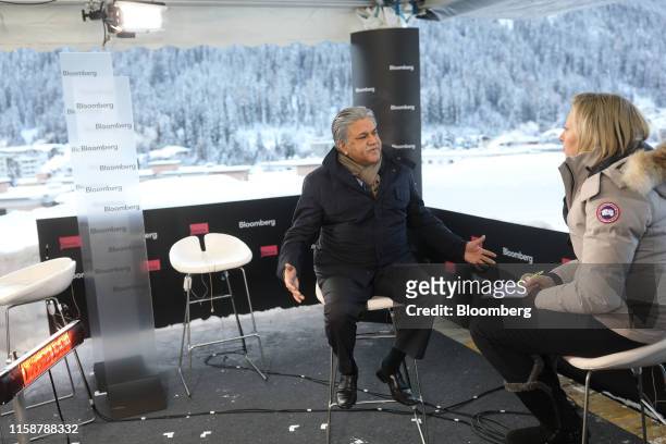Arif Naqvi, chief executive officer of Abraaj Capital Ltd., gestures as he speaks during a Bloomberg Television interview at the World Economic Forum...