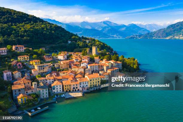 village of rezzonico, lake como, italy - lake como stock-fotos und bilder