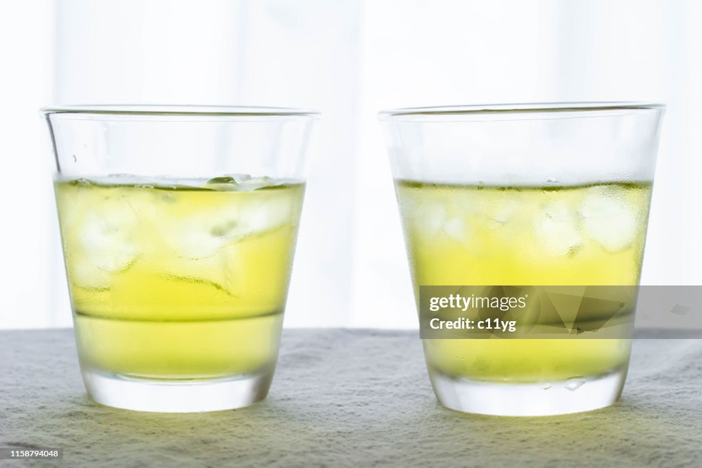 Cold green tea in a glass