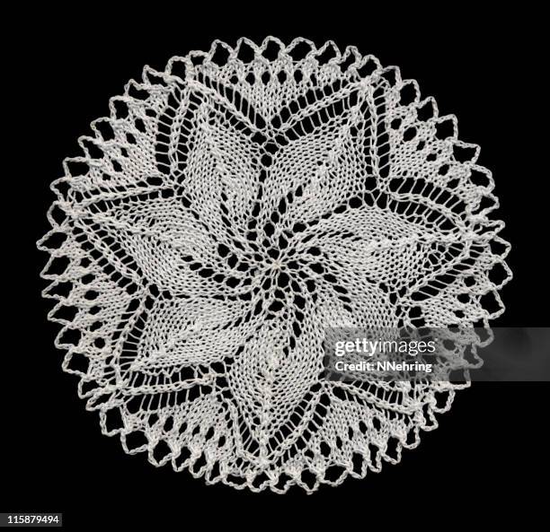 knitted lace doily - doily stock pictures, royalty-free photos & images