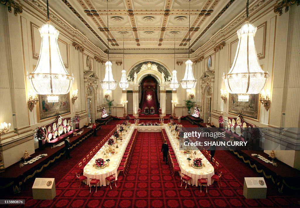 The Ballroom of Buckingham Palace set up