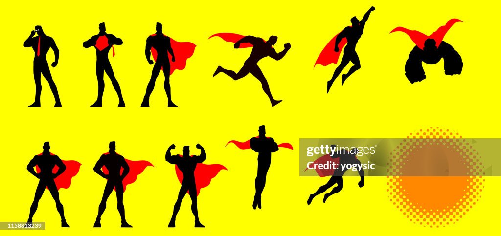Conjunto de Poses de Superhéroe Vector