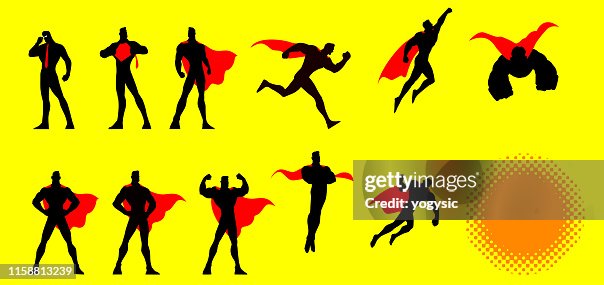 Conjunto de Poses de Superhéroe Vector Conjunto de Poses de Superhéroe Vector