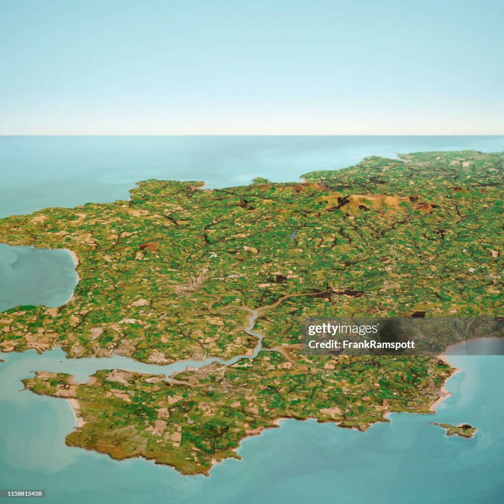 Pembrokeshire Wales 3D Render Horizon Aerial View From South Oct 2018
