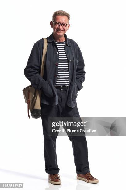 portrait of mature man in studio - older men isolated on white stock-fotos und bilder