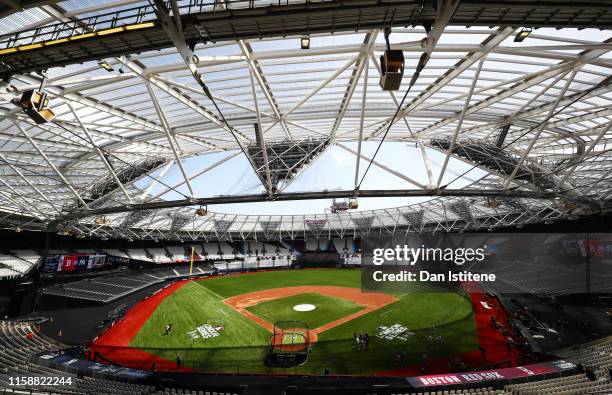 General view of the stadium during previews ahead of the MLB London Series games between Boston Red Sox and New York Yankees at London Stadium on...