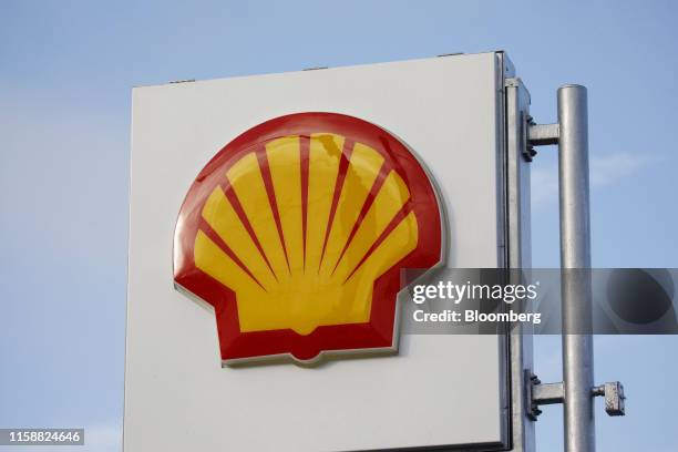 Signage is displayed outside a Royal Dutch Shell Plc gas station in Redondo Beach, California, U.S., on Sunday, July 28, 2019. Royal Dutch Shell is...