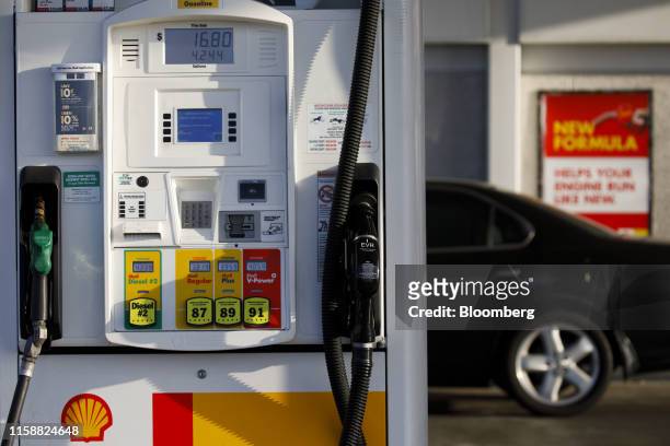 Fuel pump stands at a Royal Dutch Shell Plc gas station in Torrance, California, U.S., on Sunday, July 28, 2019. Royal Dutch Shell is scheduled to...