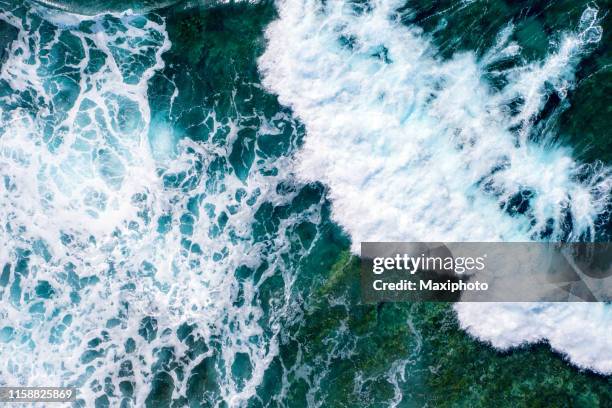 olas ásperas del mar salpicando cerca de un fondo marino rocoso - marea fotografías e imágenes de stock