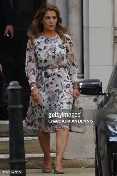 Princess Haya Bint al-Hussein of Jordan leaves the Royal Courts of Justice in London on July 31, 2019. - Princess Haya, the estranged wife of the...