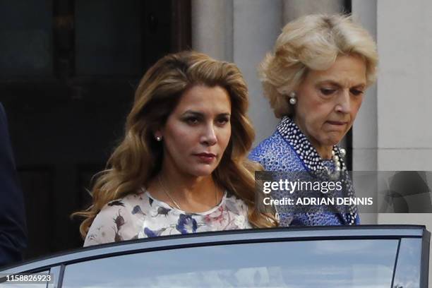 Princess Haya Bint al-Hussein of Jordan leaves the Royal Courts of Justice, accompanied by lawyer Fiona Shackleton, in London on July 31, 2019. -...